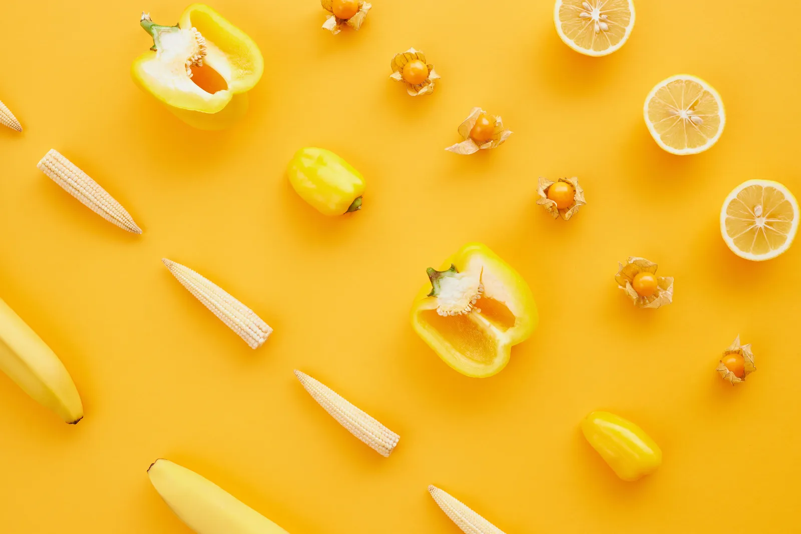 A colourful spread of fresh fruit and vegetables